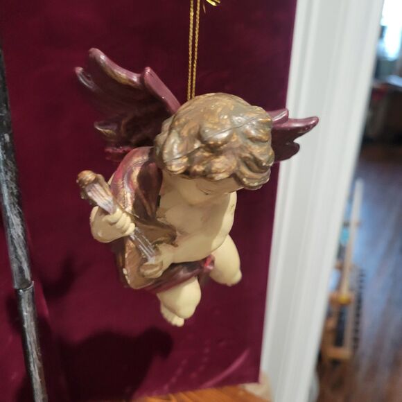 Vintage Cherub  6" Italy Putti Fontanini Style Ornament Molded Plastic Mandolin - Picture 10 of 11